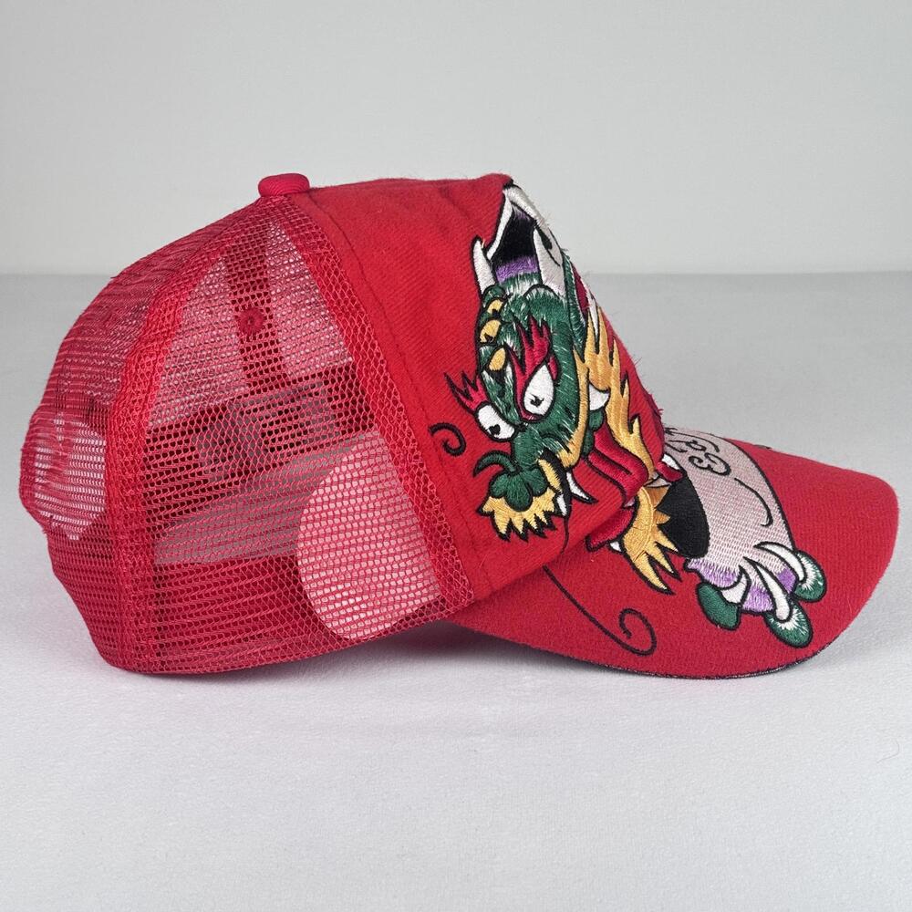 VTG Y2K Don Ed Hardy Dragon Red Trucker Hat - Picture 5 of 8